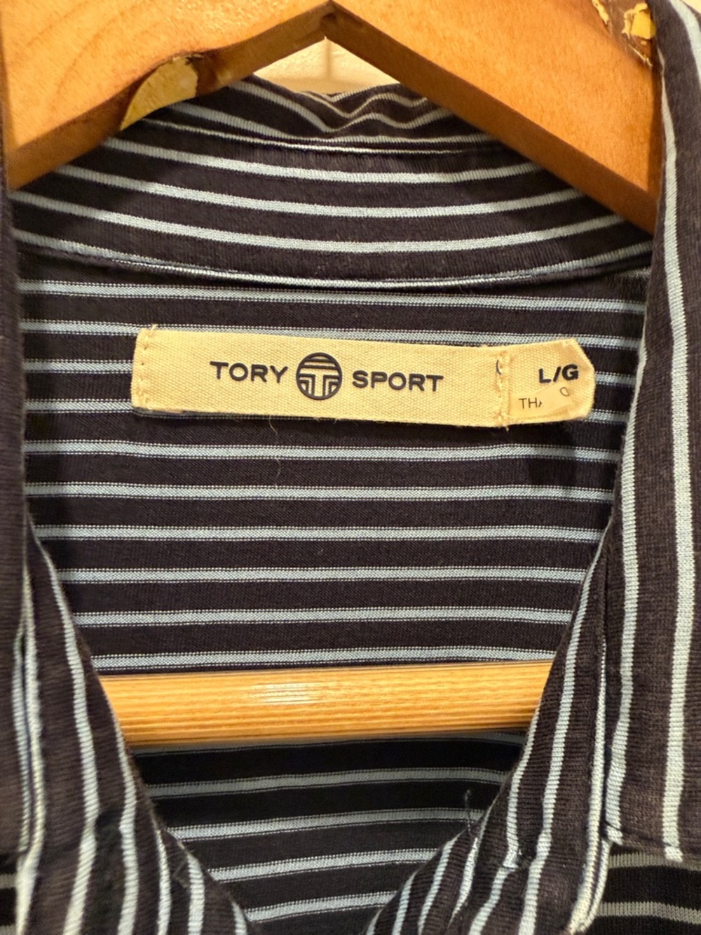 Tory Burch Sport Navy and White Striped Polo Shirt - Picture 2 of 8